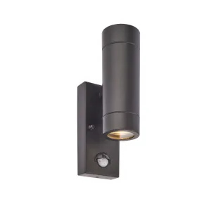 Saxby 75433 Palin PIR 2lt wall IP44 7W Matt black paint & clear glass 2 x 7W LED GU10 (Required)
