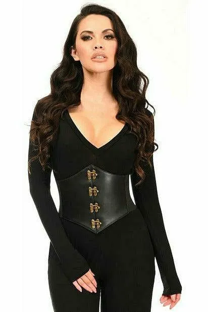 Sexy Black Faux Leather Corset Belt Cincher with Clasps