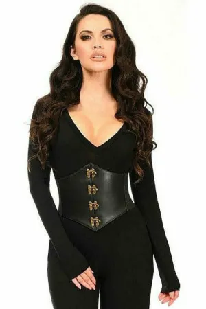 Sexy Black Faux Leather Corset Belt Cincher with Clasps