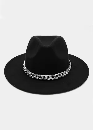 Silver Chain Band Black Fedora Hat