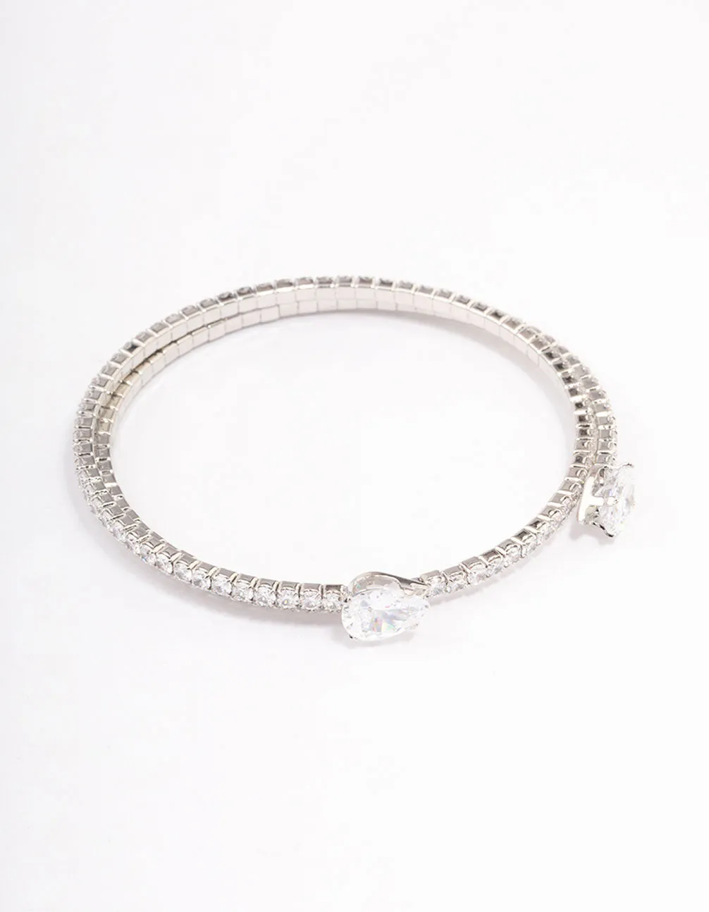 Silver Double Pointed Cubic Zirconia Bangle