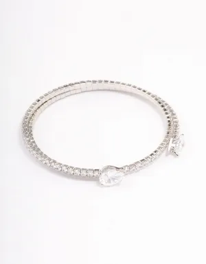 Silver Double Pointed Cubic Zirconia Bangle