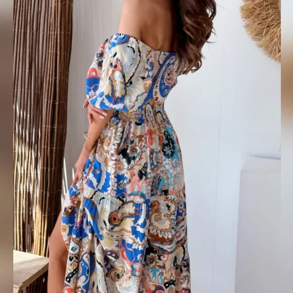 Smocked Paisley Harmony Maxi Dress - Blue