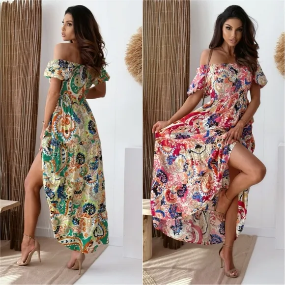 Smocked Paisley Harmony Maxi Dress - Blue