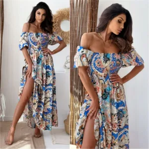 Smocked Paisley Harmony Maxi Dress - Blue