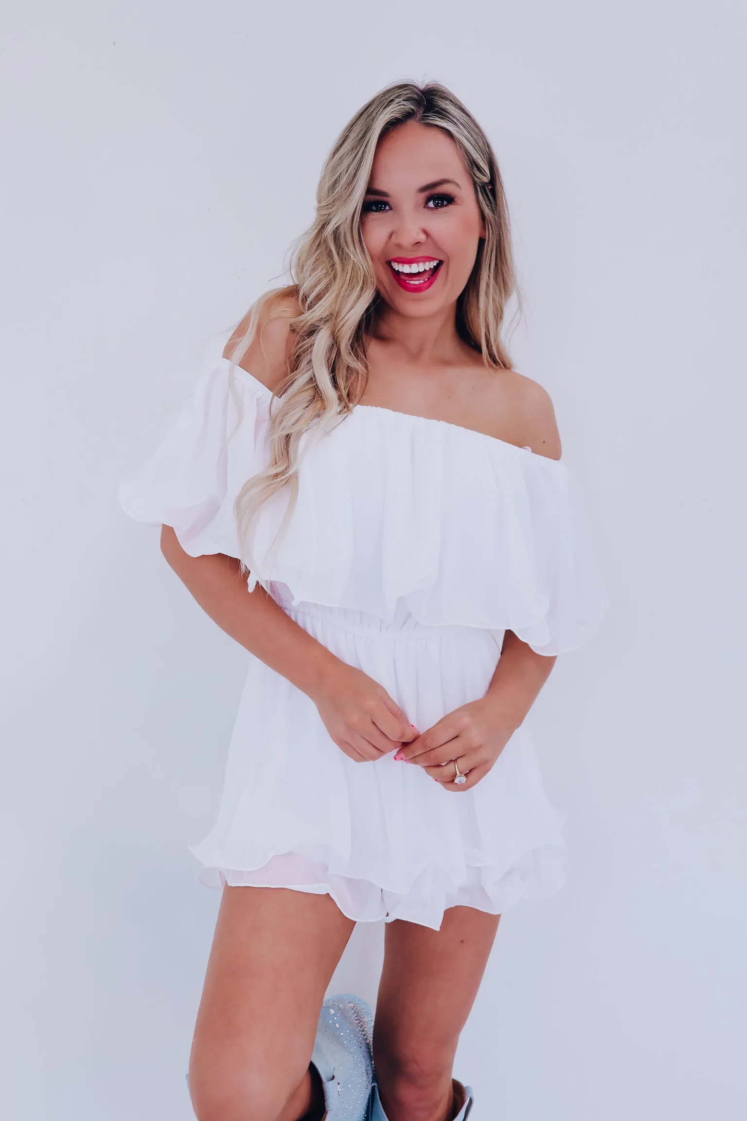 Spring Breeze Chiffon Romper - White