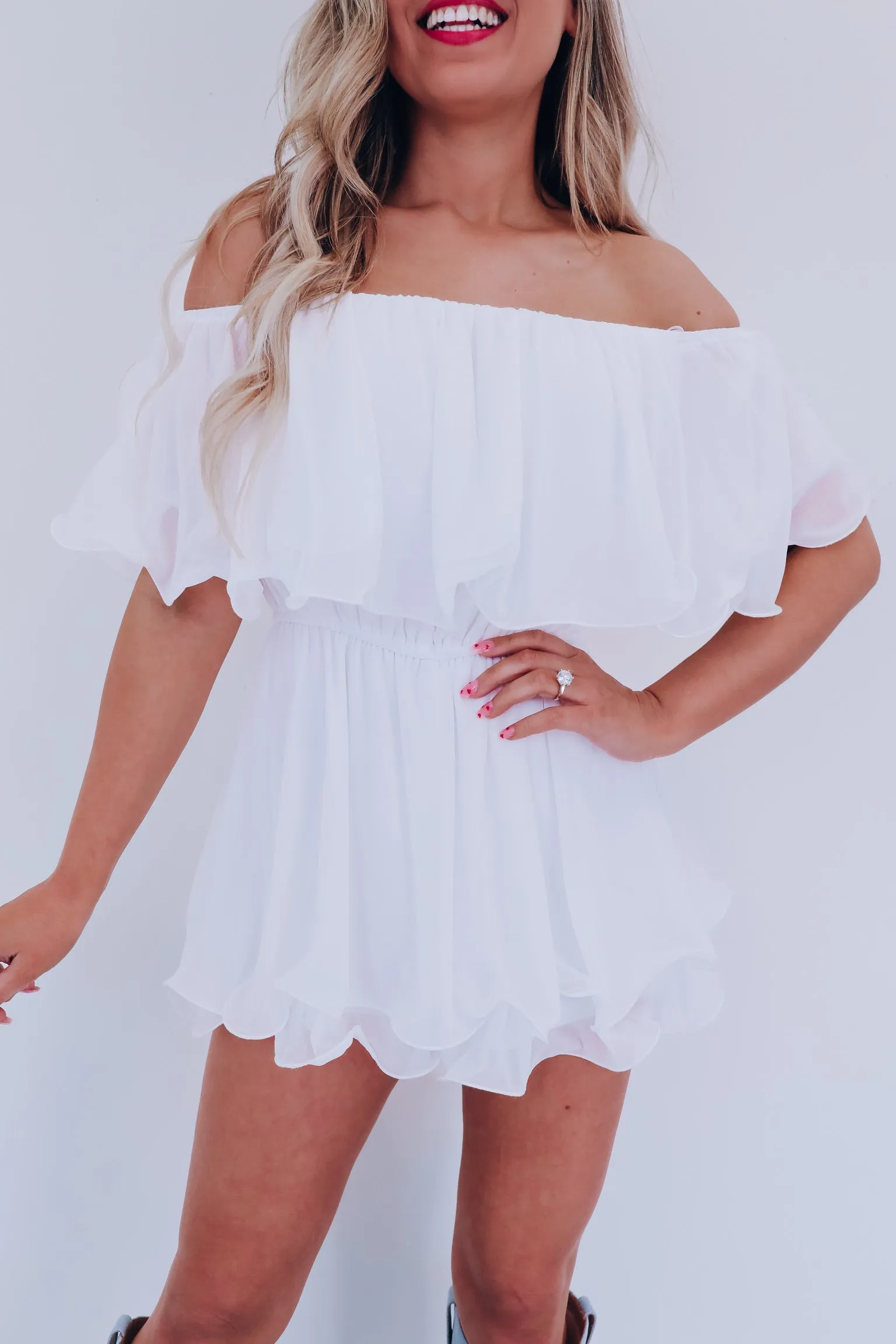Spring Breeze Chiffon Romper - White