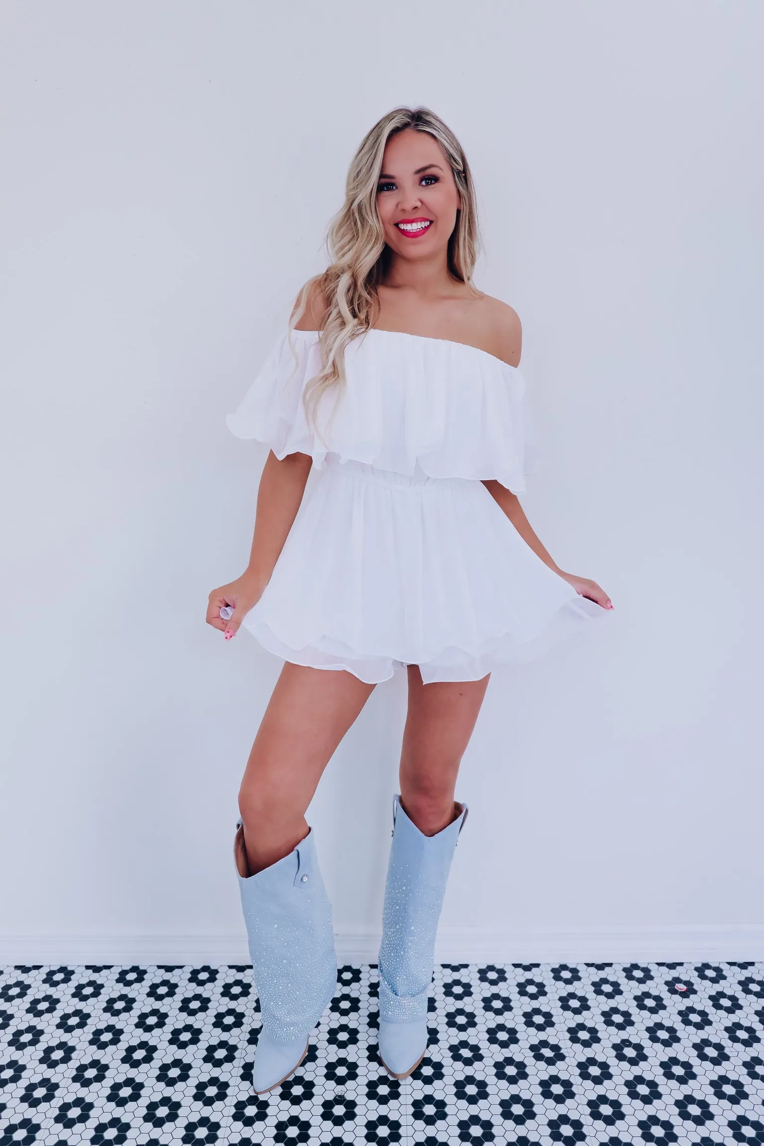 Spring Breeze Chiffon Romper - White