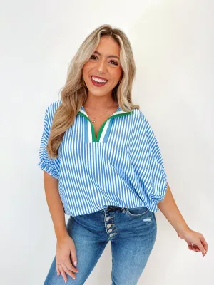 Springtime Stripes Henley Top - Blue