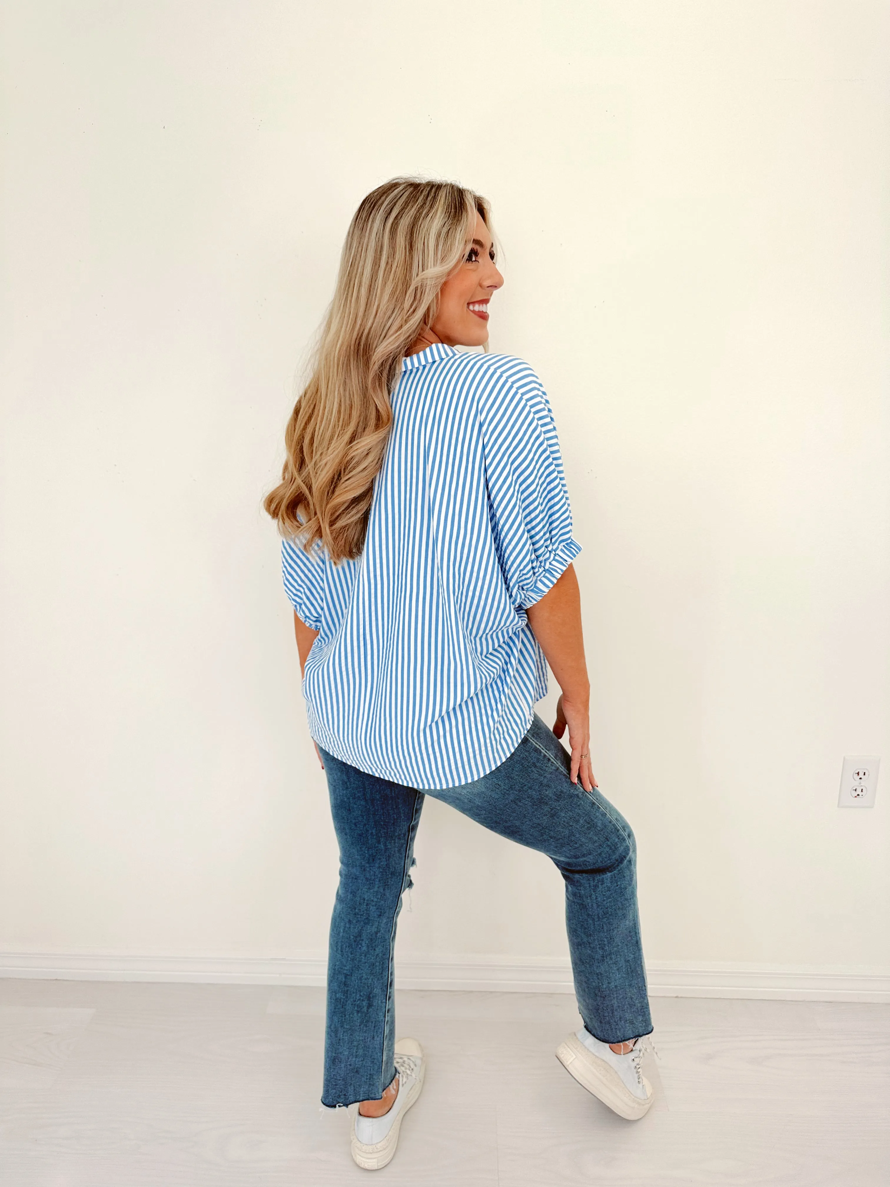 Springtime Stripes Henley Top - Blue