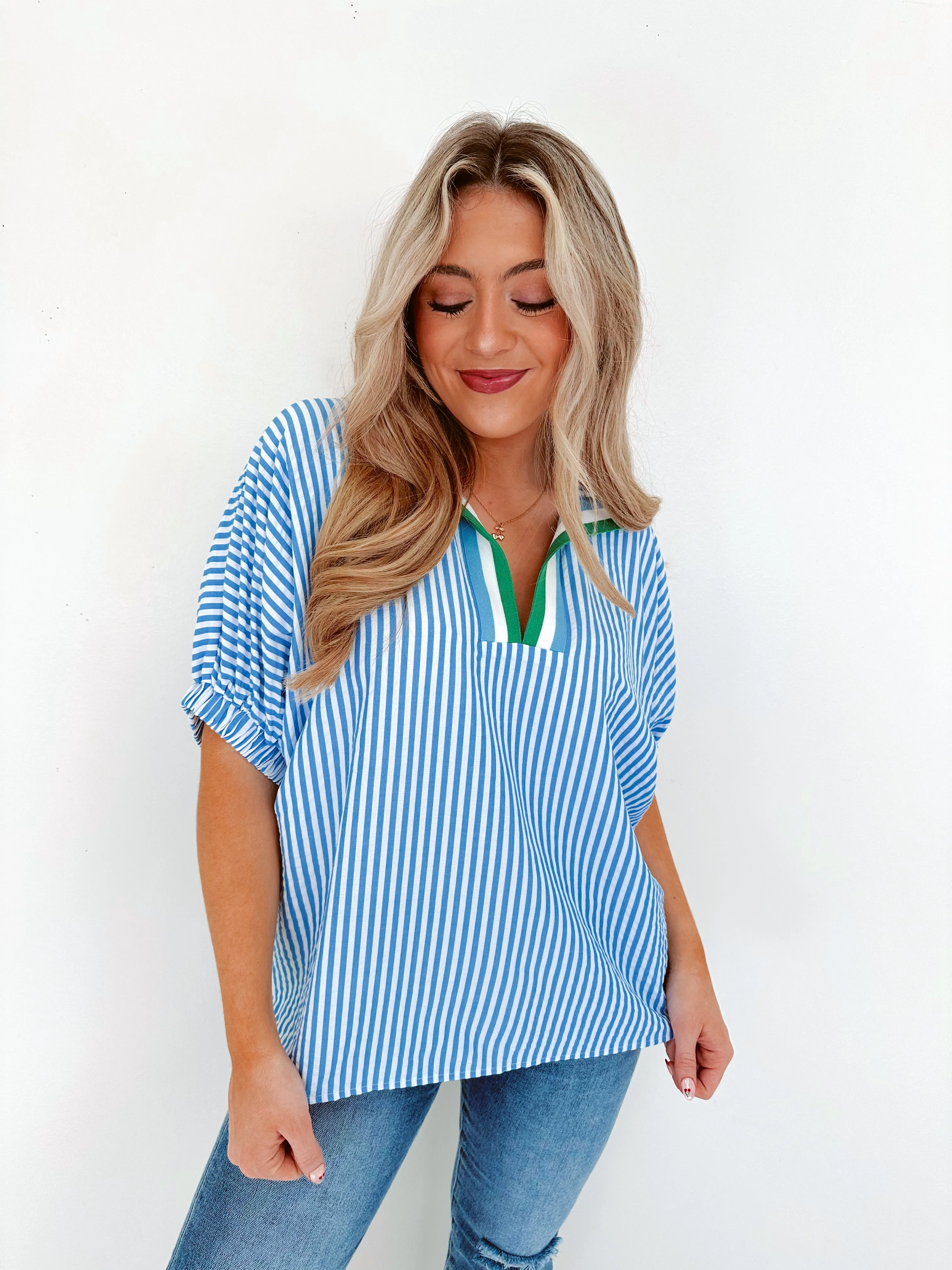 Springtime Stripes Henley Top - Blue