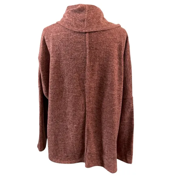 Status by Chenault Soft Stretch Knit High Low Split Side Cowl Neck Mocha Mousse