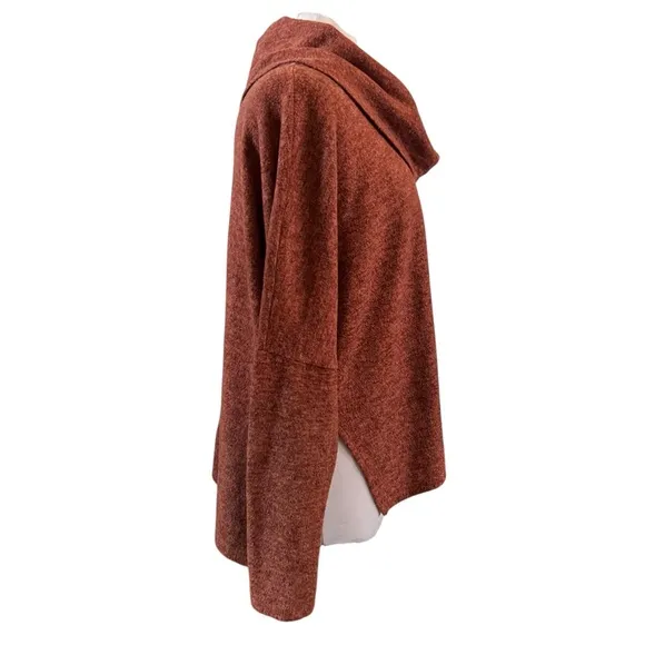 Status by Chenault Soft Stretch Knit High Low Split Side Cowl Neck Mocha Mousse
