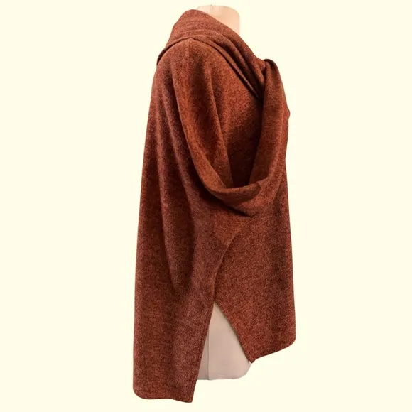 Status by Chenault Soft Stretch Knit High Low Split Side Cowl Neck Mocha Mousse