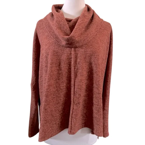 Status by Chenault Soft Stretch Knit High Low Split Side Cowl Neck Mocha Mousse