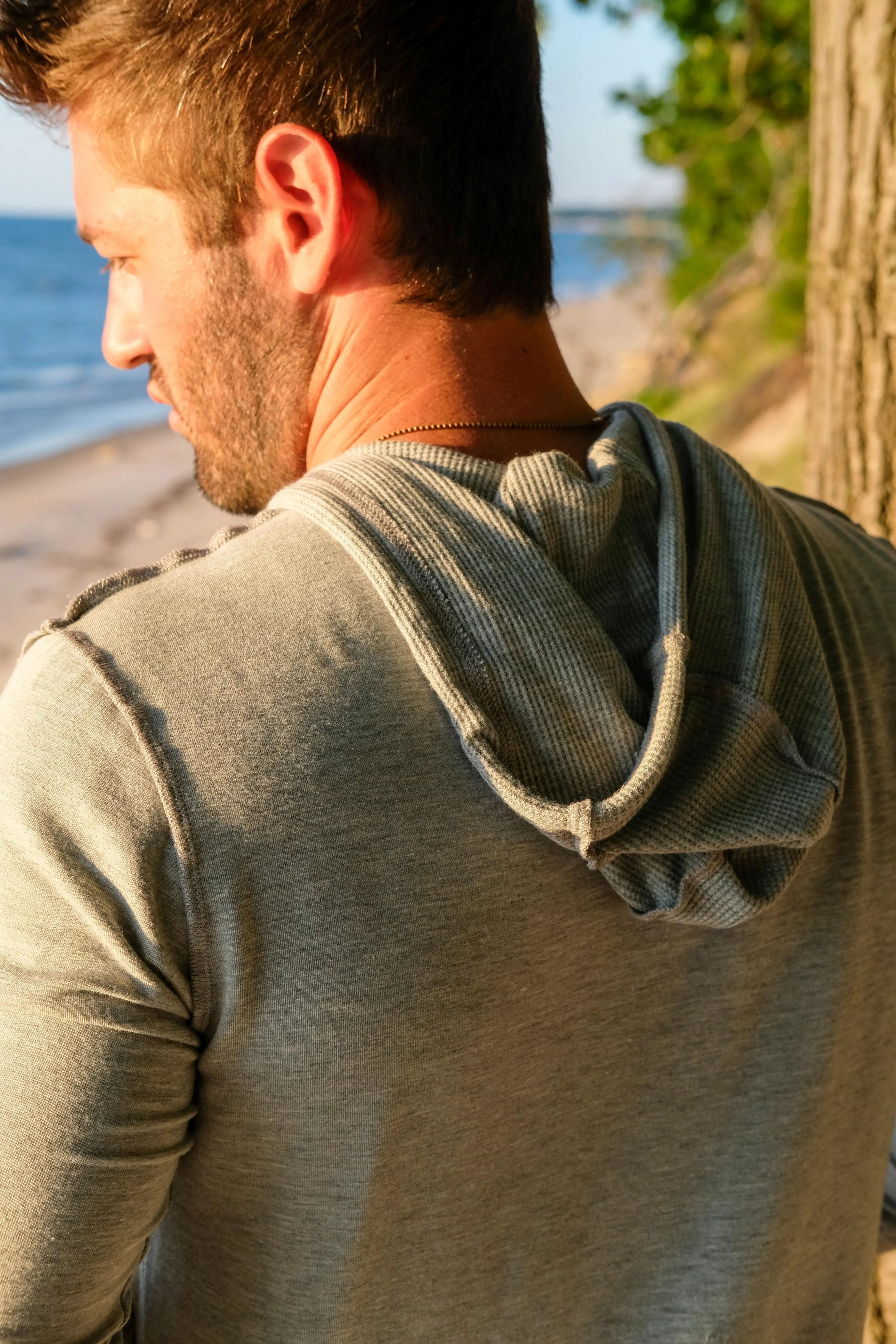 SWEATSHIRT W/ THERMAL LINED HOOD - HEATHER GREY