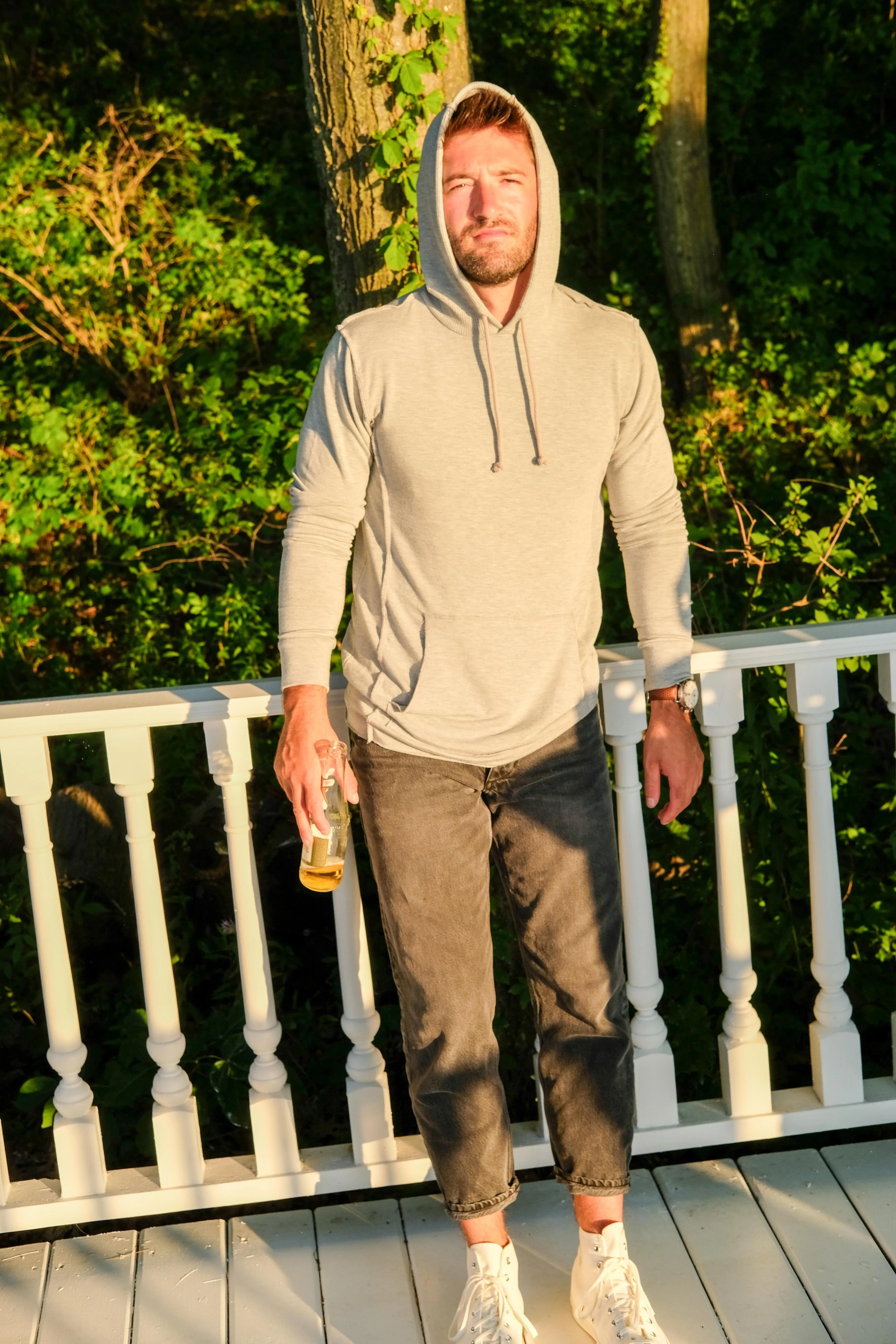 SWEATSHIRT W/ THERMAL LINED HOOD - HEATHER GREY