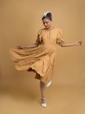 TAN RUFFLE TIERED DRESS