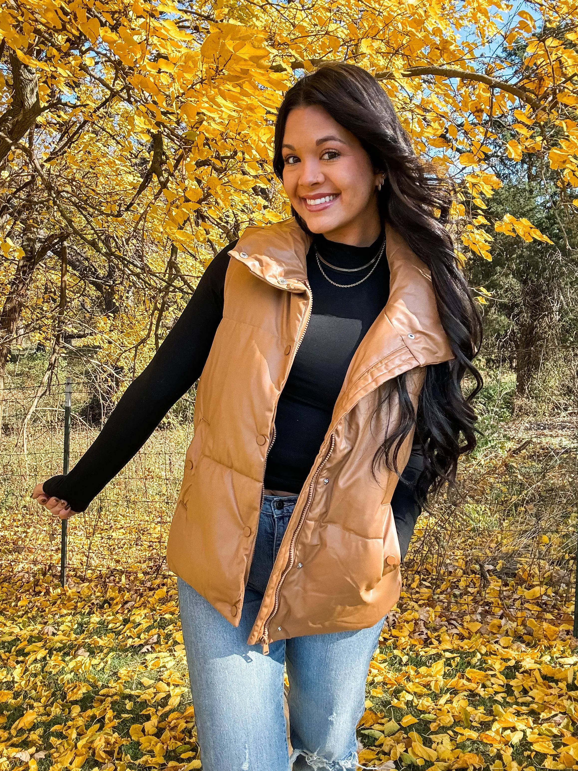 THANKFUL VEST-BROWN LEATHER