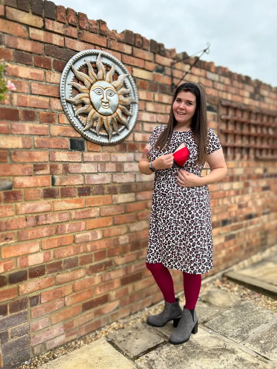 The Knee Length Breastfeeding Dress - Ruby Rainbow Leopard