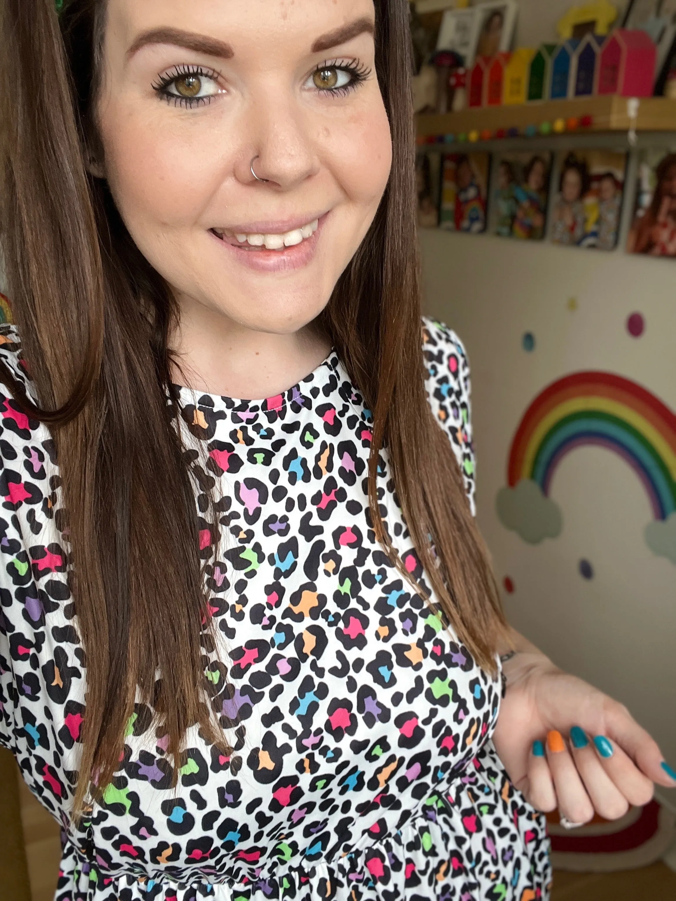 The Knee Length Breastfeeding Dress - Ruby Rainbow Leopard