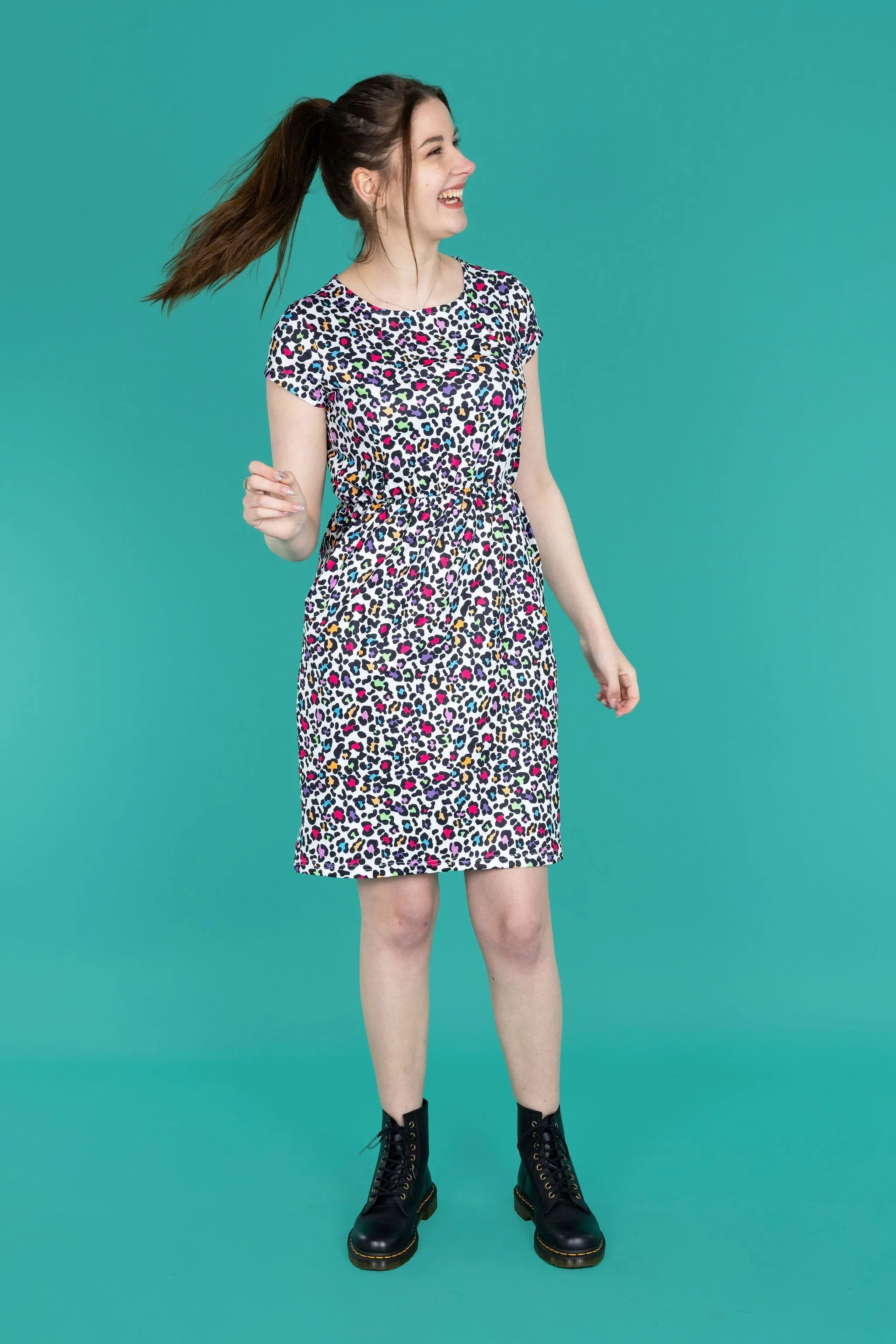 The Knee Length Breastfeeding Dress - Ruby Rainbow Leopard