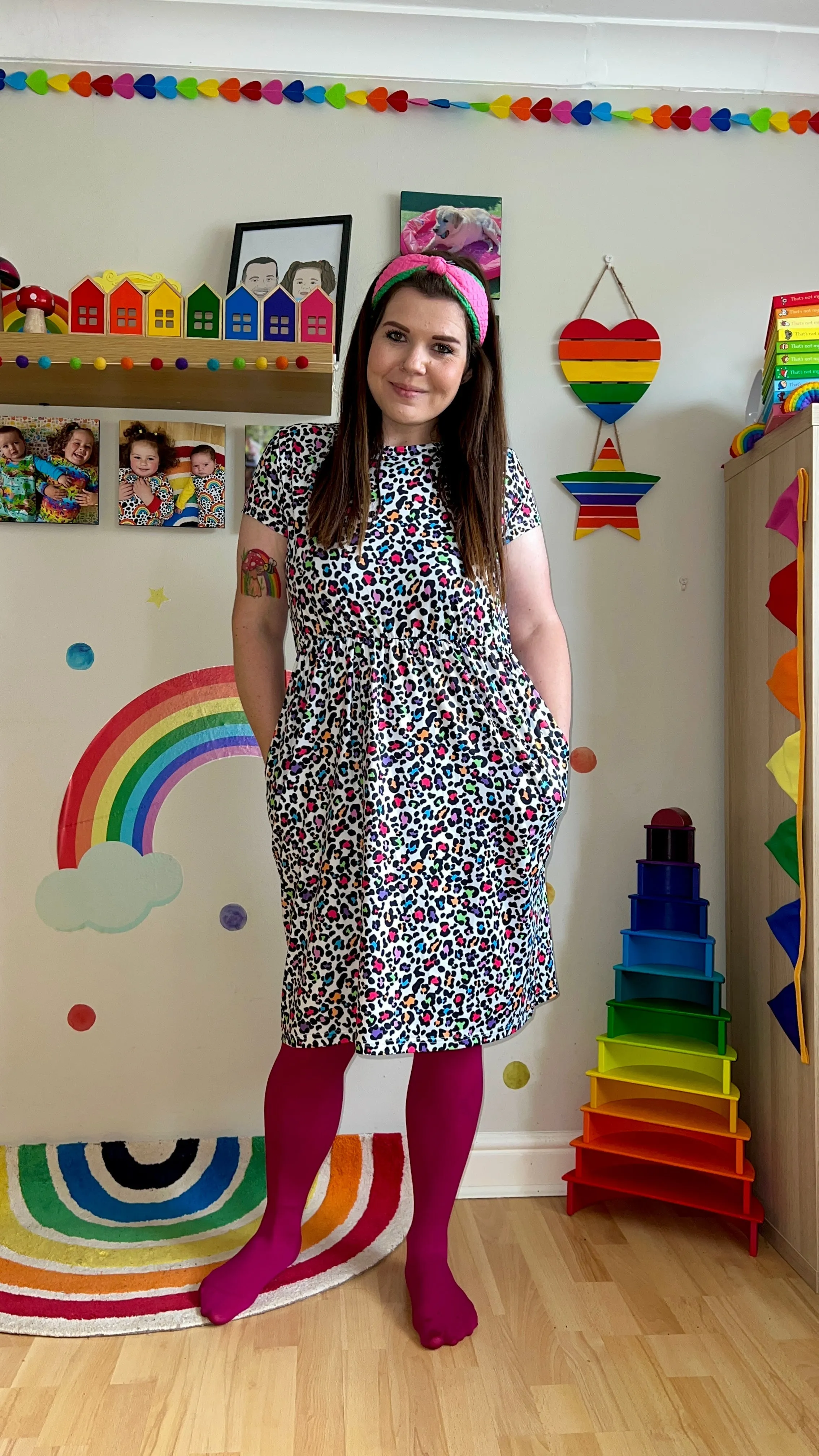 The Knee Length Breastfeeding Dress - Ruby Rainbow Leopard