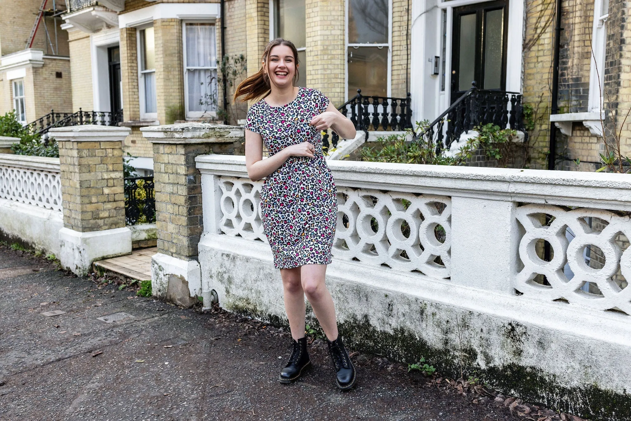The Knee Length Breastfeeding Dress - Ruby Rainbow Leopard