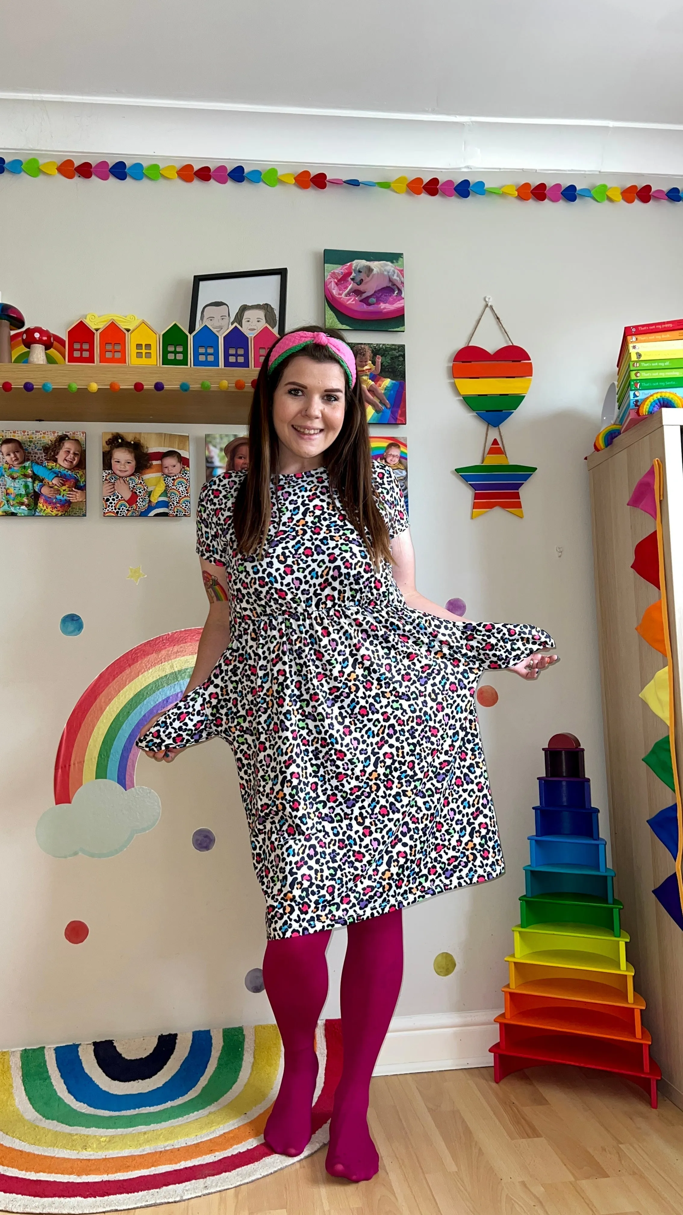 The Knee Length Breastfeeding Dress - Ruby Rainbow Leopard