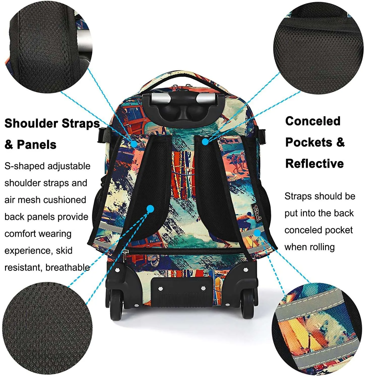 Tilami 19 inch Black Sport Boy Single Handle Rolling Backpack