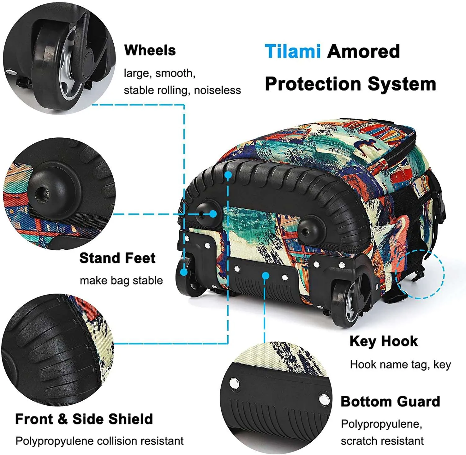 Tilami 19 inch Black Sport Boy Single Handle Rolling Backpack