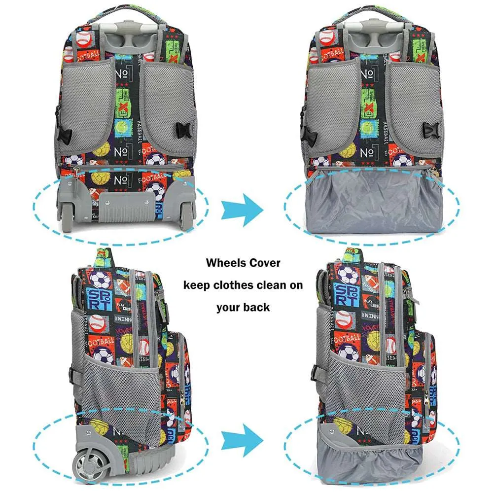 Tilami Black Sport Balls Rolling Backpack 18 inch Wheeled Backpack For Kids