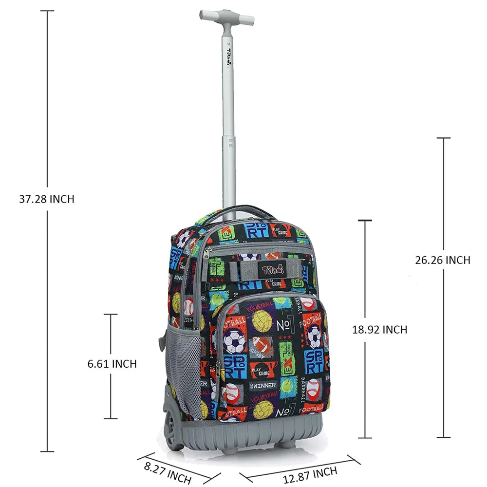 Tilami Black Sport Balls Rolling Backpack 18 inch Wheeled Backpack For Kids