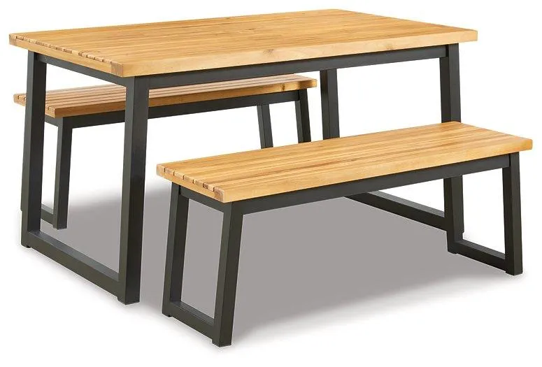 Town Wood Brown/Black Outdoor Dining Table Set (Set of 3)