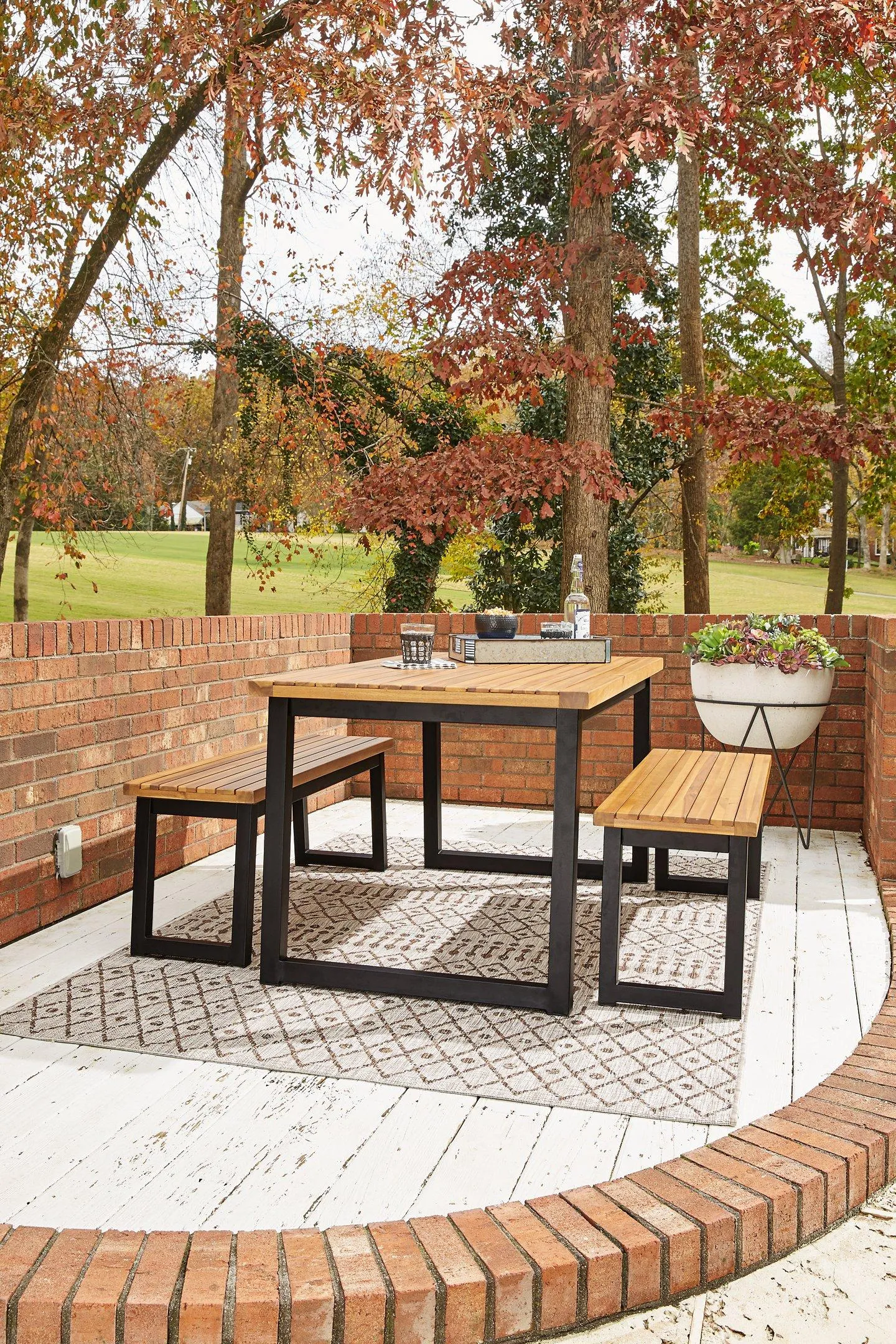 Town Wood Brown/Black Outdoor Dining Table Set (Set of 3)