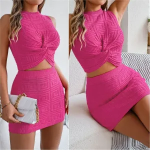 Twisted Charm Sweater Skirt Set - Pink