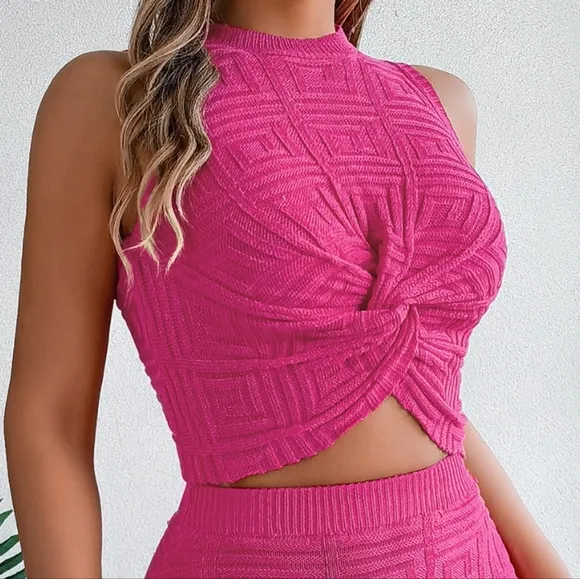 Twisted Charm Sweater Skirt Set - Pink