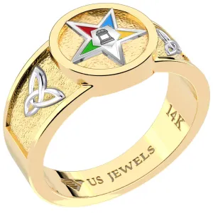 US Jewels Masonic Ladies 14k Yellow Gold 8mm Eastern Star Ring