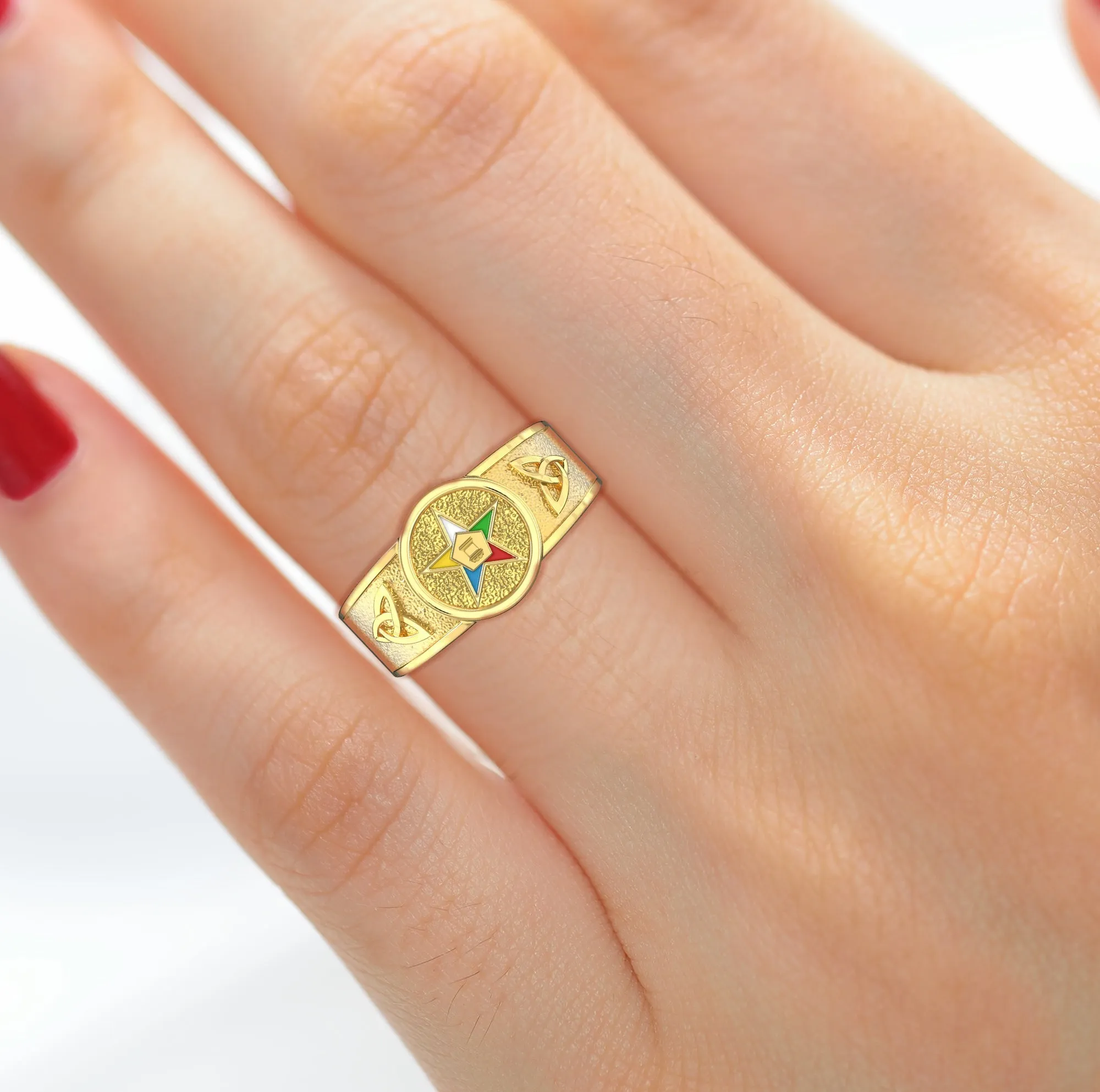 US Jewels Masonic Ladies 14k Yellow Gold 8mm Eastern Star Ring