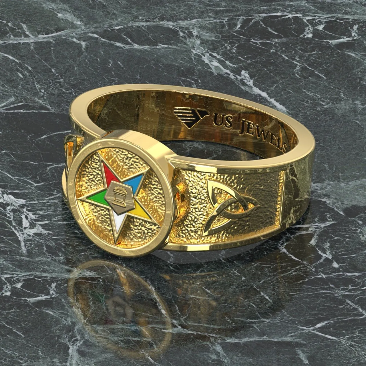 US Jewels Masonic Ladies 14k Yellow Gold 8mm Eastern Star Ring