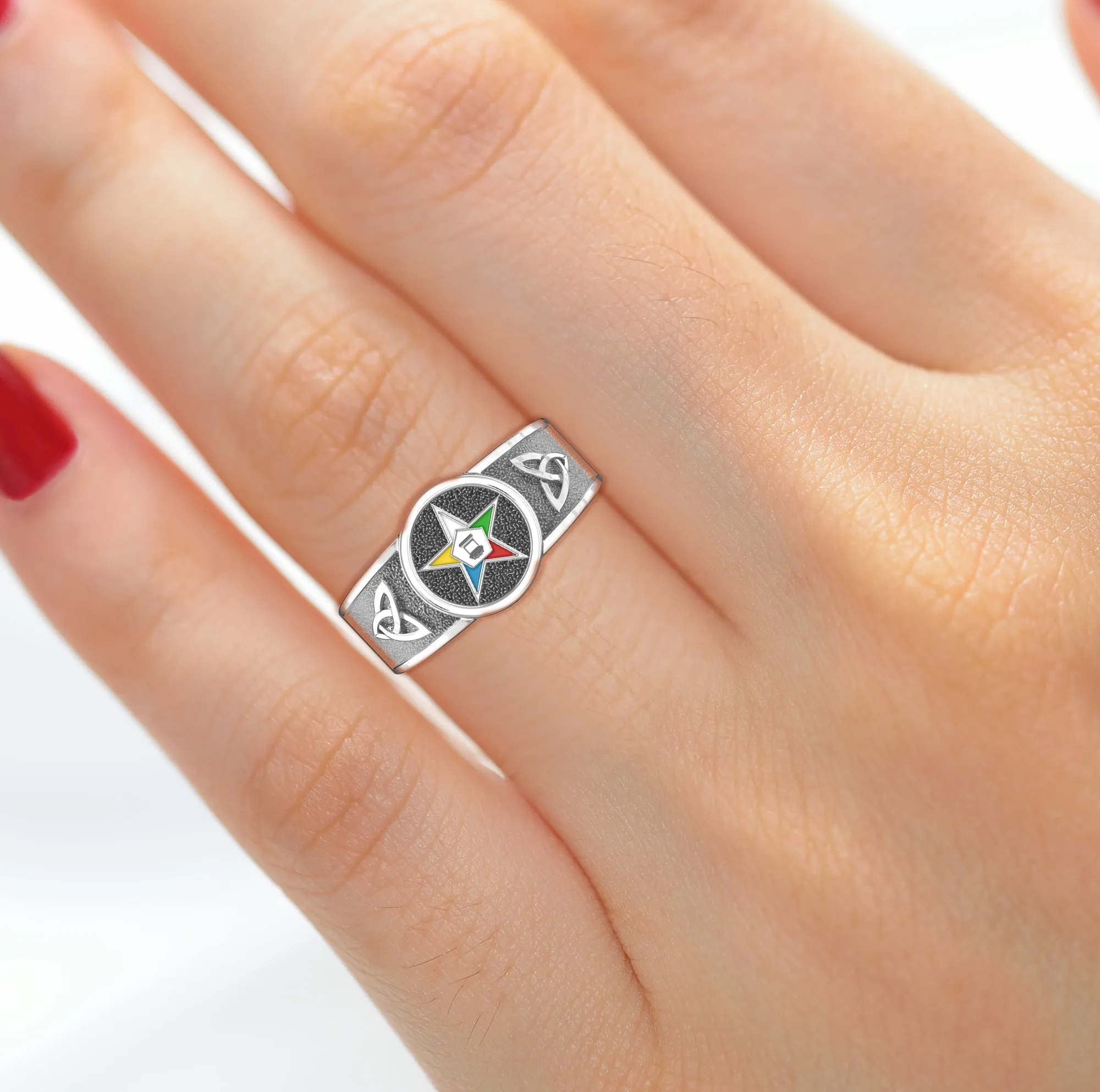 US Jewels Masonic Ladies 925 Sterling Silver 8mm Eastern Star Ring