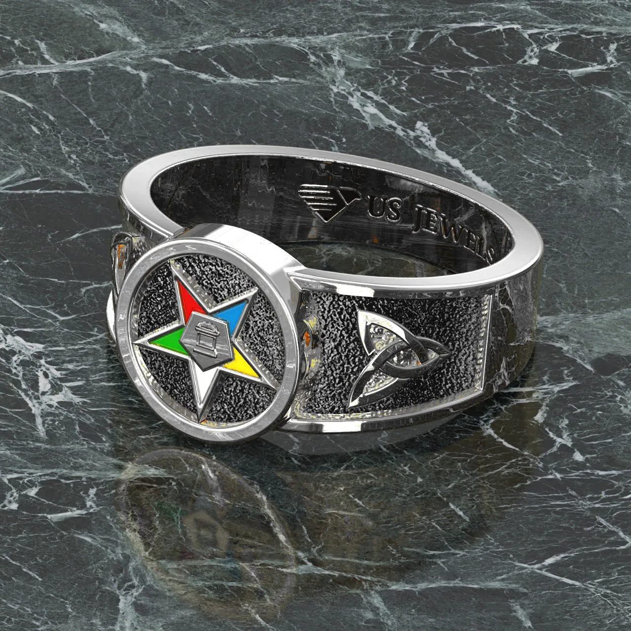 US Jewels Masonic Ladies 925 Sterling Silver 8mm Eastern Star Ring
