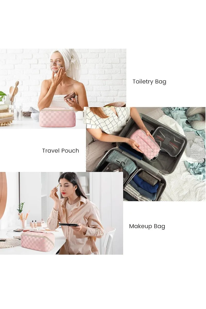 Vegan Leather Checkered Makeup Bag