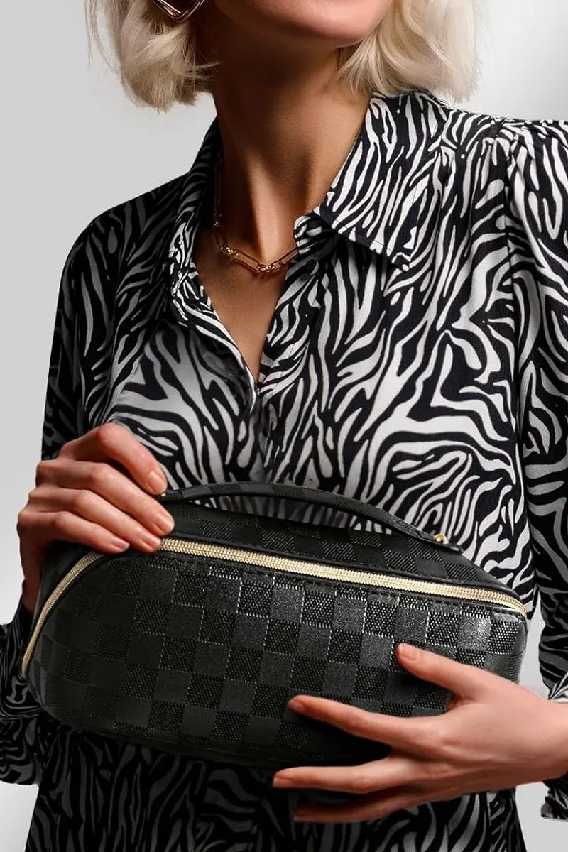 Vegan Leather Checkered Makeup Bag