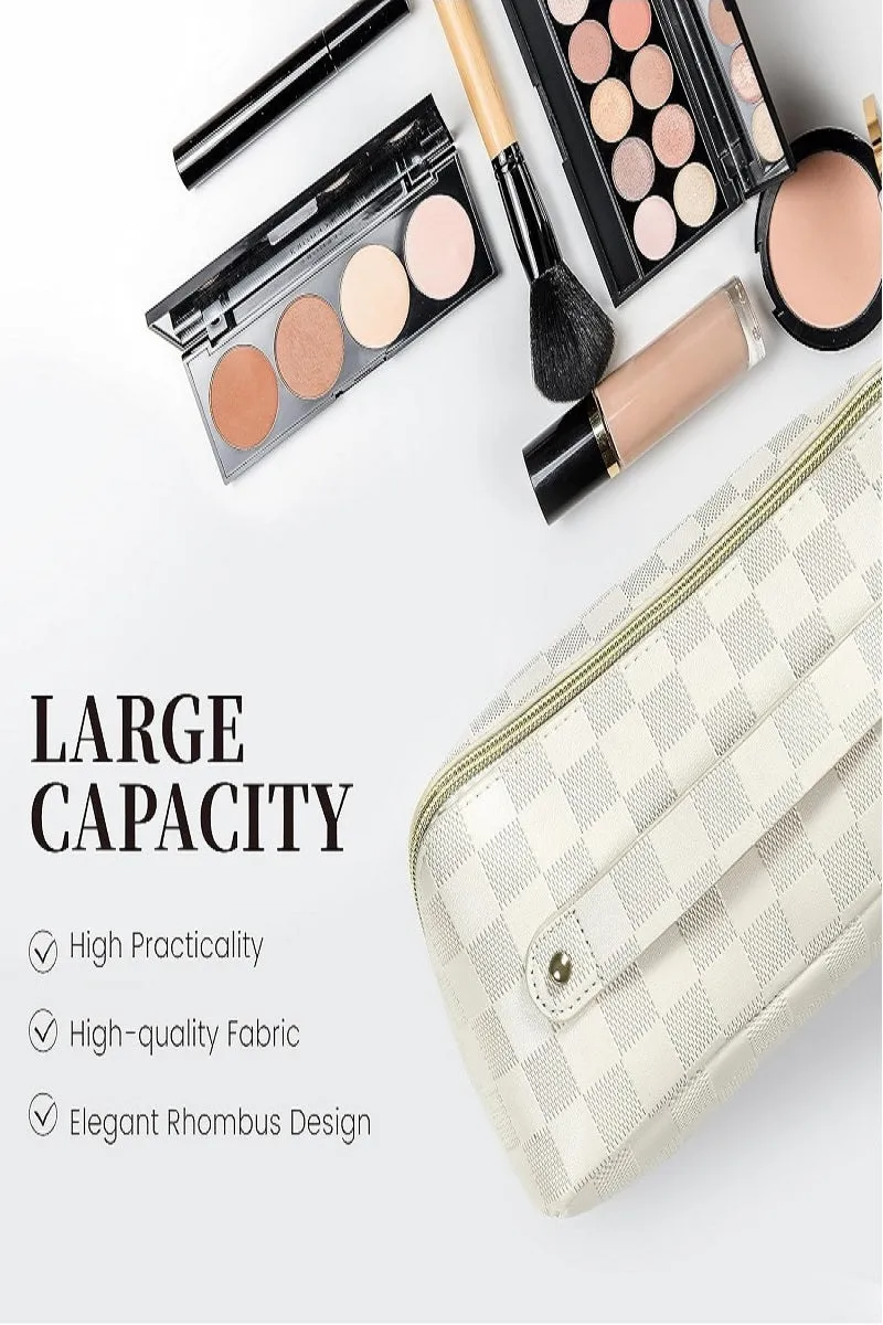 Vegan Leather Checkered Makeup Bag