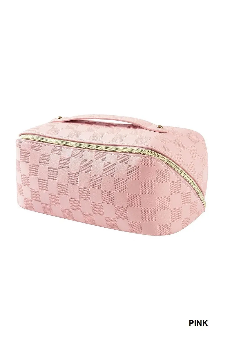 Vegan Leather Checkered Makeup Bag
