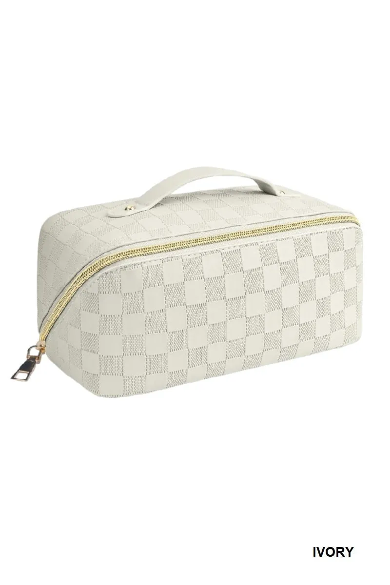 Vegan Leather Checkered Makeup Bag