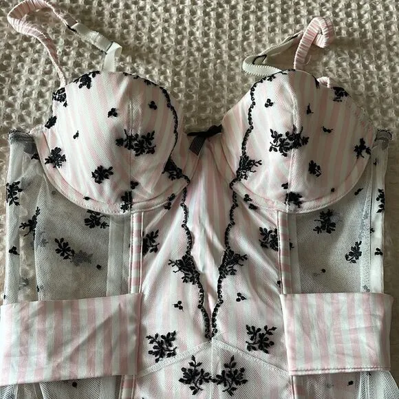 Victoria’s Secret Corset Bra Black White Pink Costume 34B