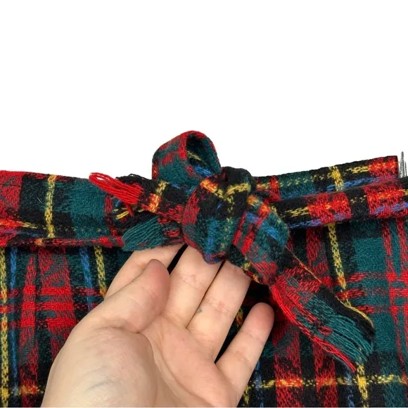 Vintage 90s Retro Grunge Belted Tartan Plaid Wool Midi Pencil Skirt Red