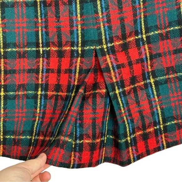 Vintage 90s Retro Grunge Belted Tartan Plaid Wool Midi Pencil Skirt Red